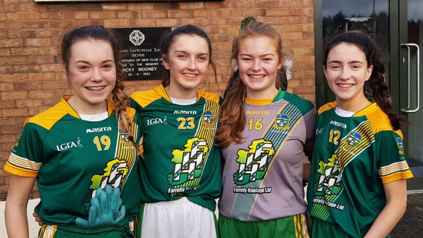 U16 girls wearing the Meath Jersey with pride.