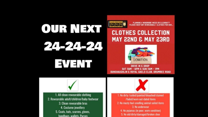 Clothes Collection          on May 22nd and 23rd